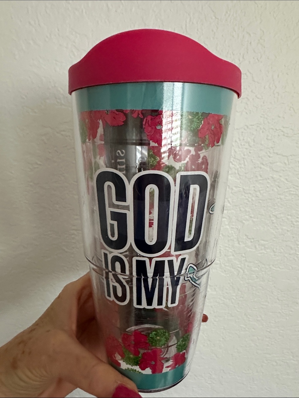 Simply Southern Teal and Pink Floral Tumbler. God is my anchor.